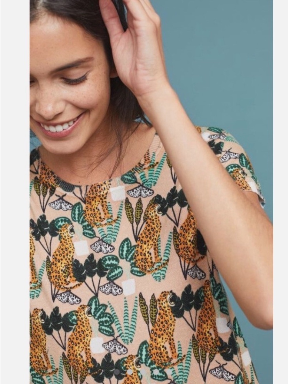 Anthropologie Pepaloves Botanical Short Sleeve Top in Blush, Green and Mustard